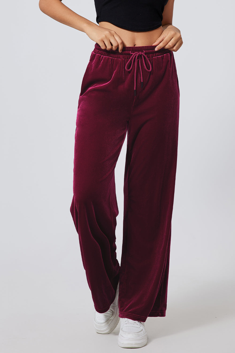 Burgundy Waist Wide Leg Pants