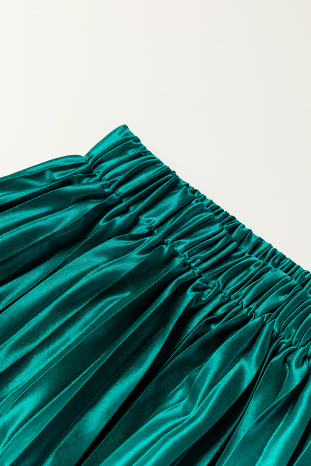 Blackish Green Satin Elastic Waist Skirt