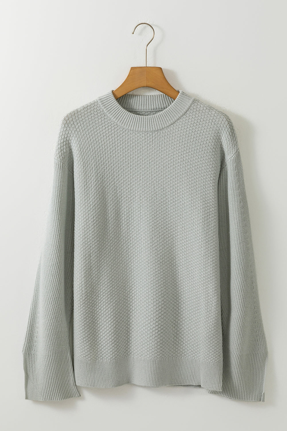 Dark Green Textured Knit Split Cuff Drop Shoulder Loose Sweater