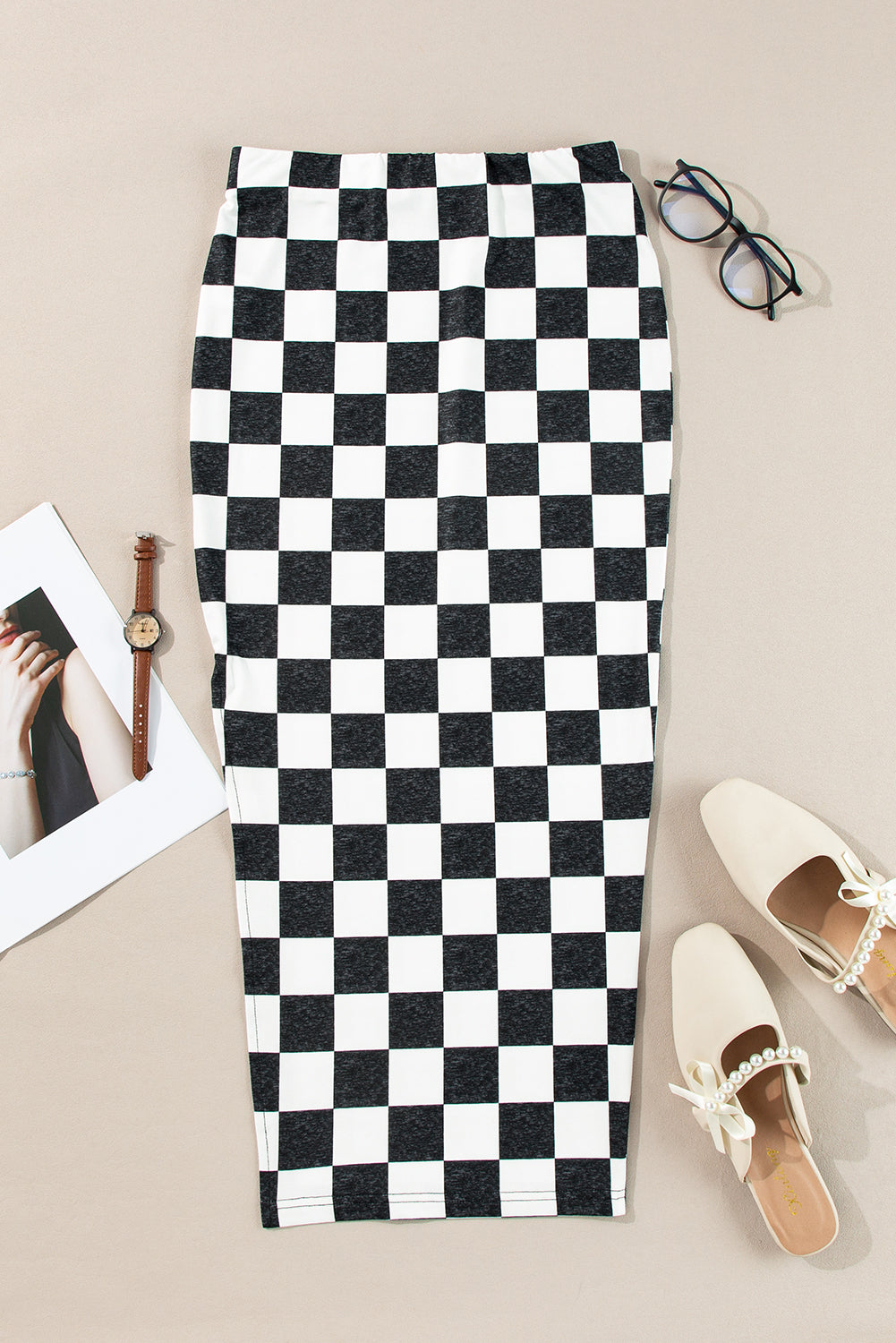 Checkered Print High Waist Skirt