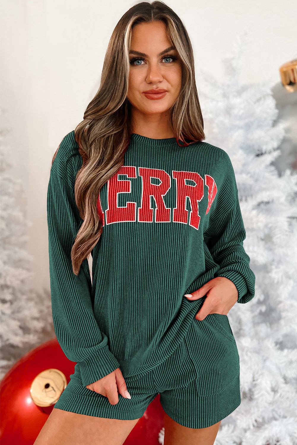 MERRY Long Sleeve Top and Shorts Set