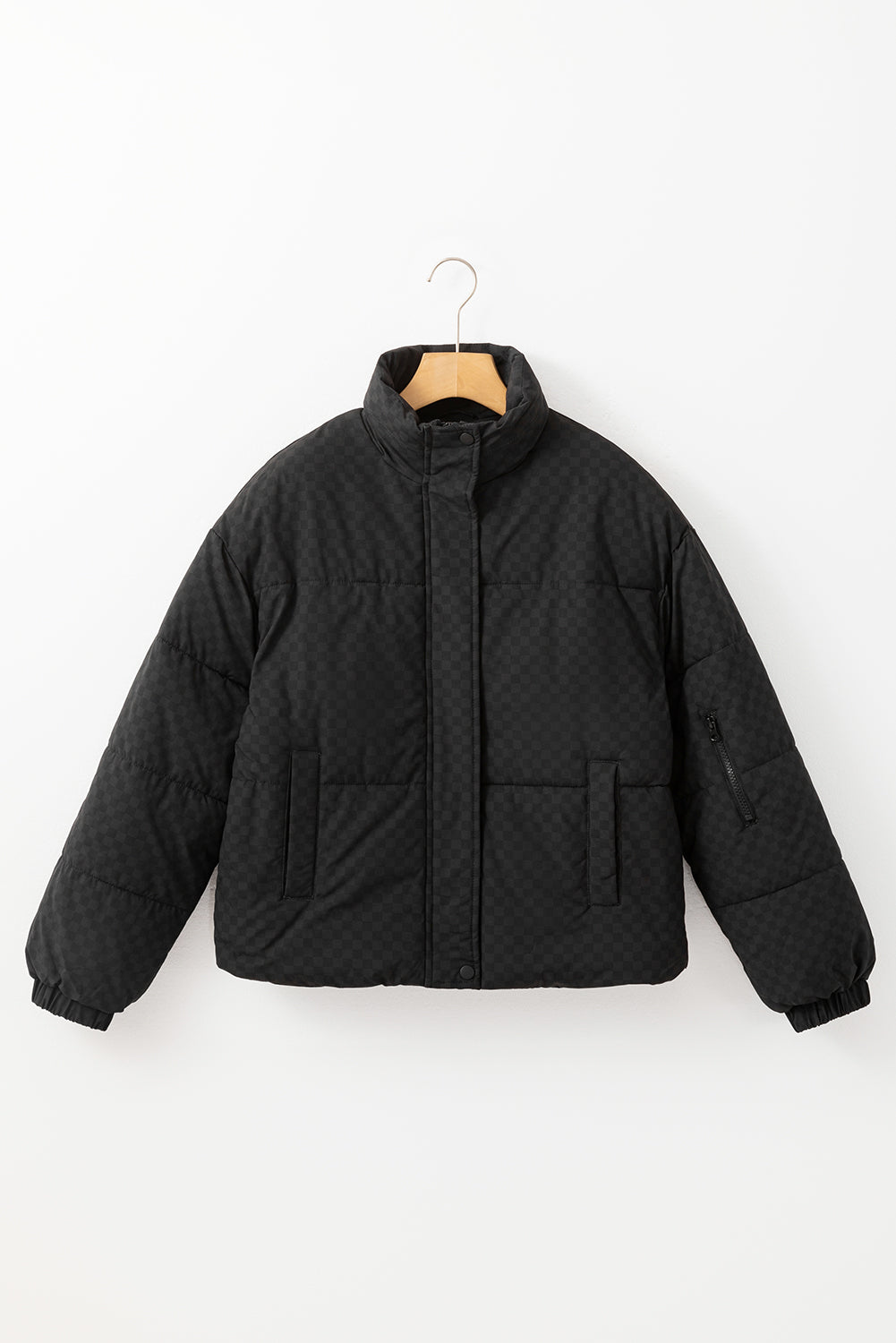 Checkerboard Zipper Puffer Jacket