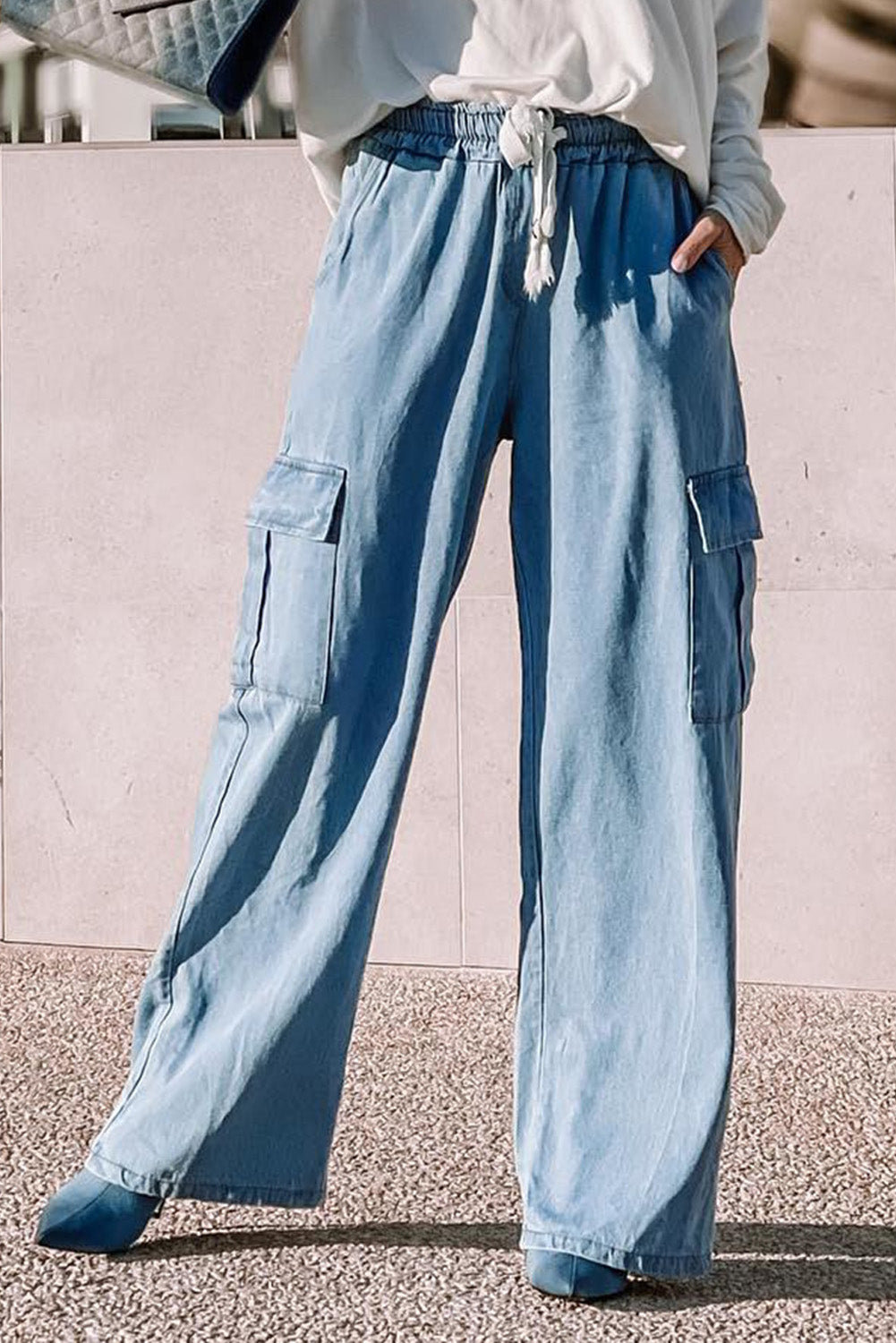 High Waist Cargo Wide Leg Jeans