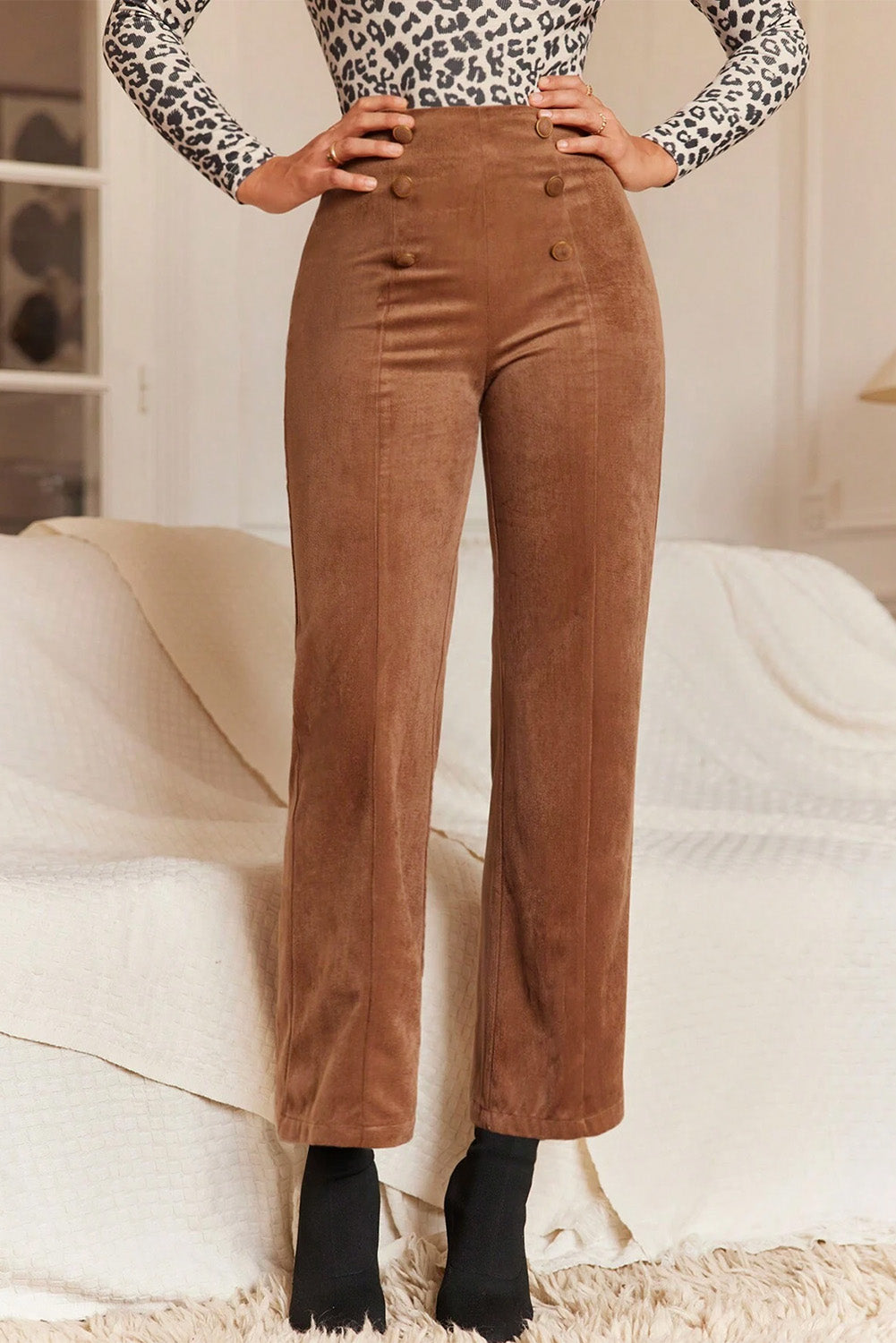 Chestnut Double Breasted Straight Leg Pants