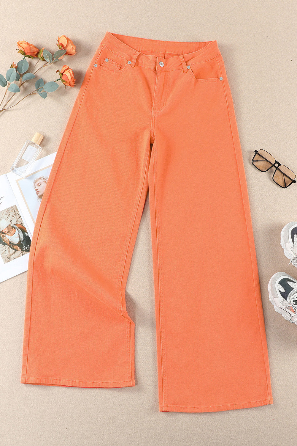 Orange High Waist Wide Leg Jeans