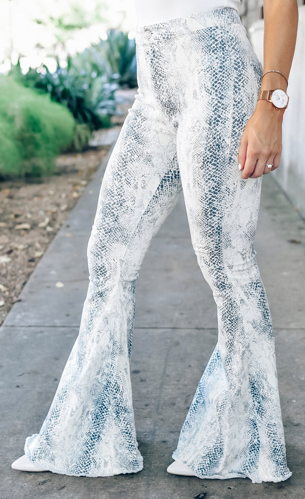 High Waist Snakeskin Flare Pants