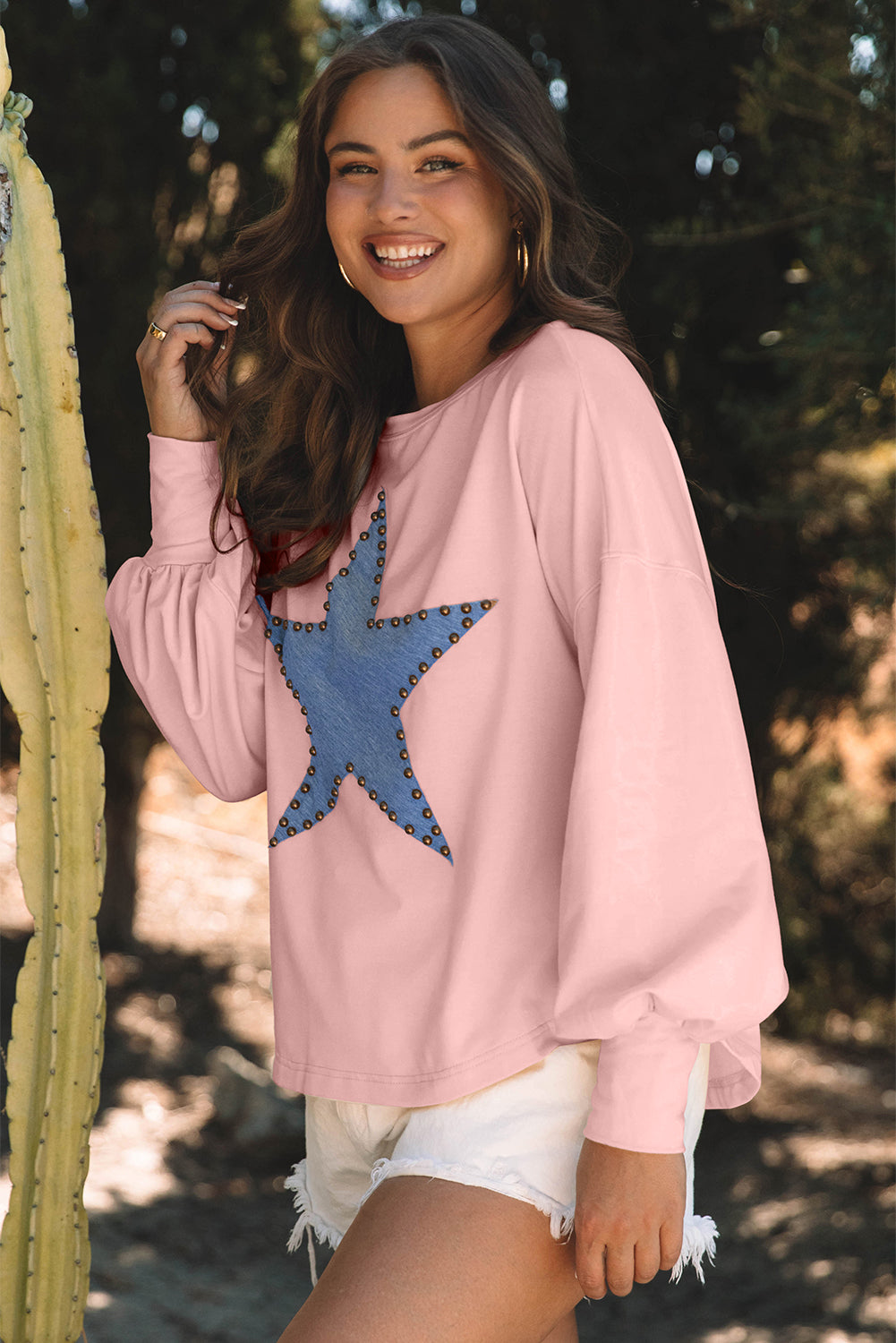 Studded Star Graphic Oversized Top