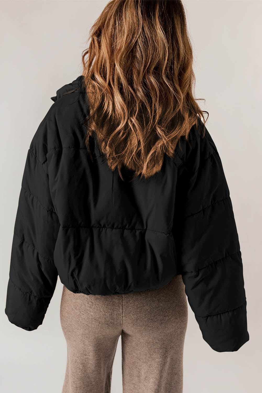 Zip Up Drawstring Hem Puffer Jackets