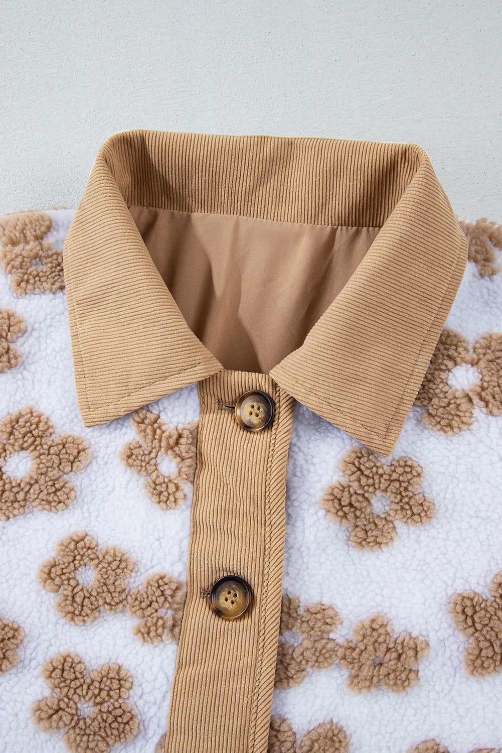 Flower Pattern Button Up Fleece Jacket