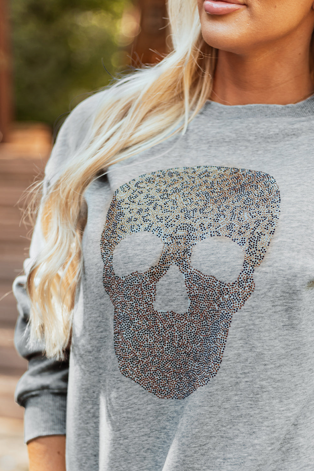 Rhinestone Skull Drop Shoulder Sweatshirt