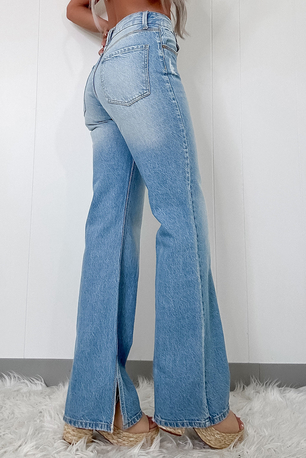 High Rise Slit Leg Straight Jeans