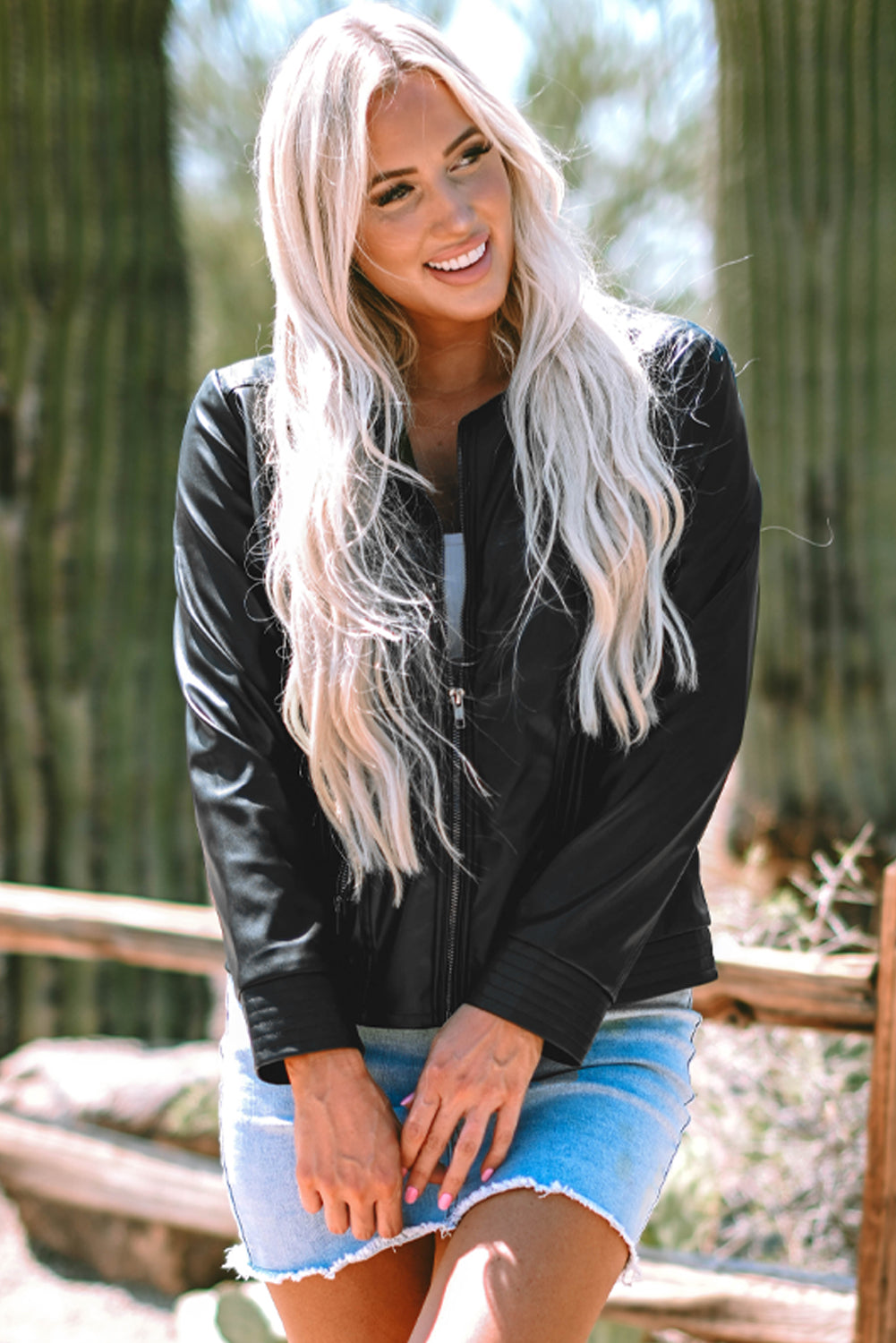 Faux Leather Slim Fit Bomber Jacket