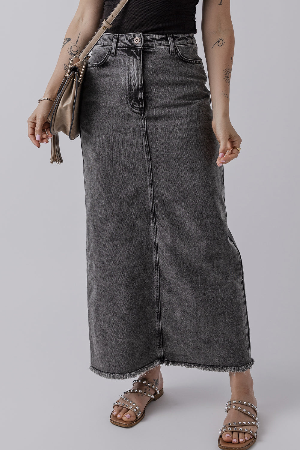 Denim Split High Waist Long Skirt