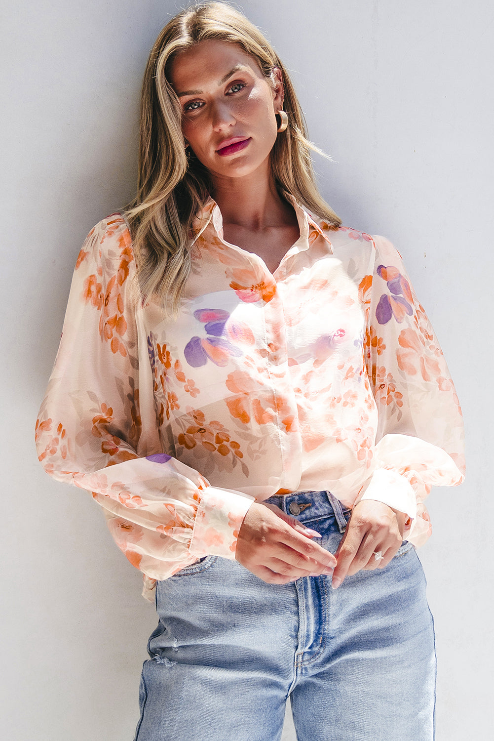 Floral Collared Balloon Loose Blouse