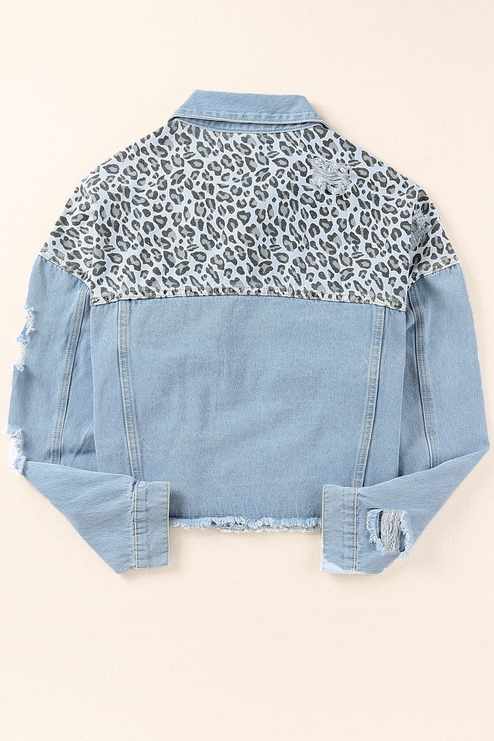 Leopard Ripped Cropped Denim Jacket