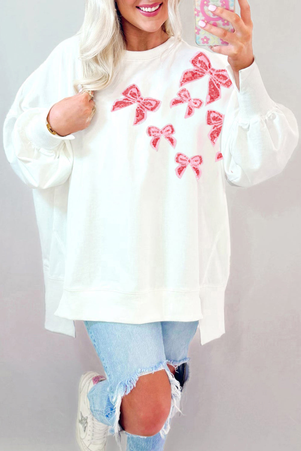 Bowknot High Low Oversize Sweatshirt