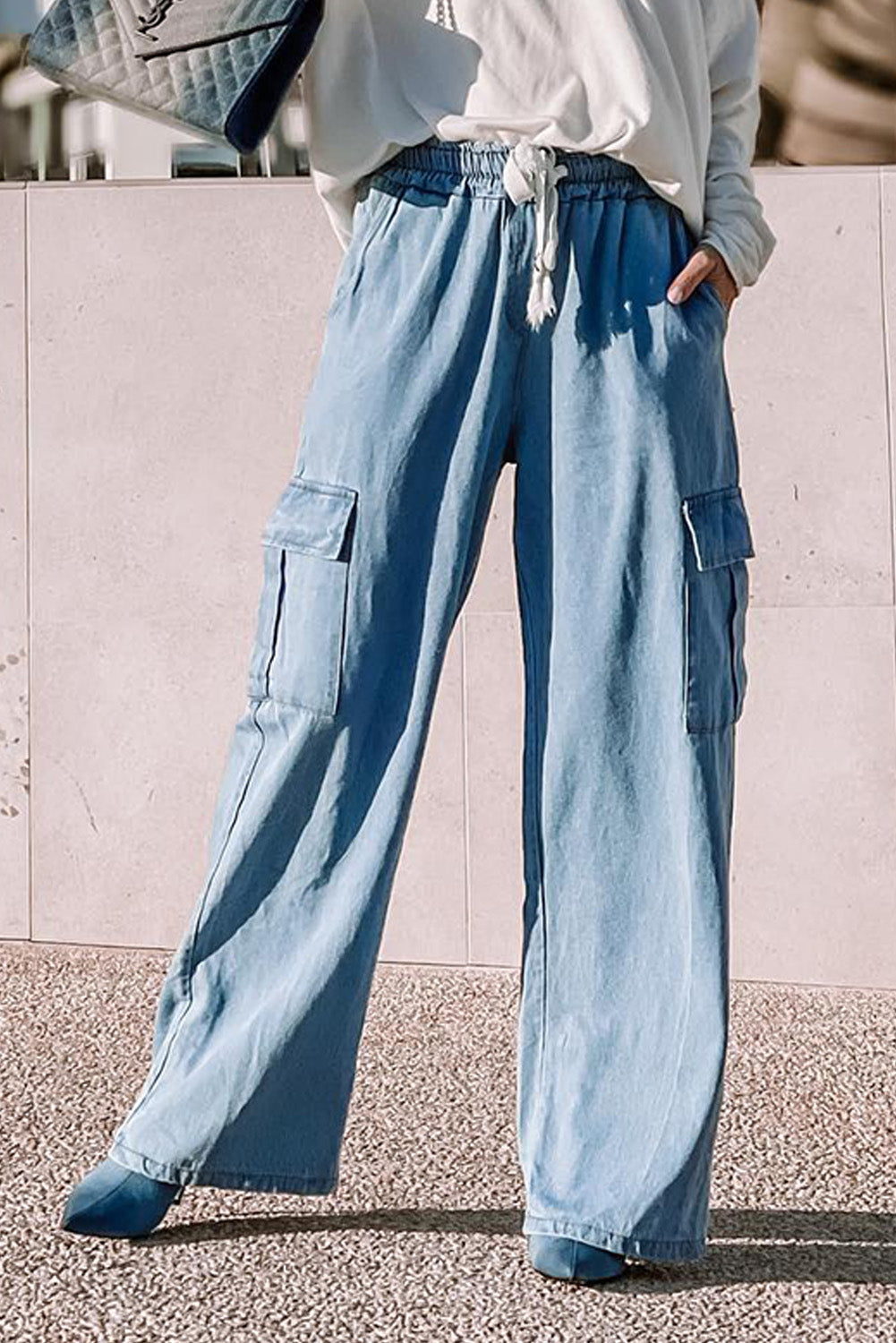 High Waist Cargo Wide Leg Jeans