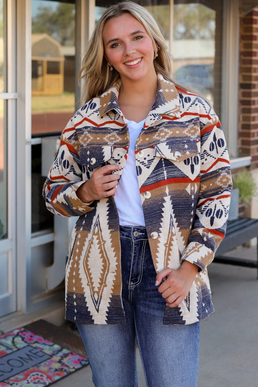 Multicolor Aztec Button-Up Oversized Jacket