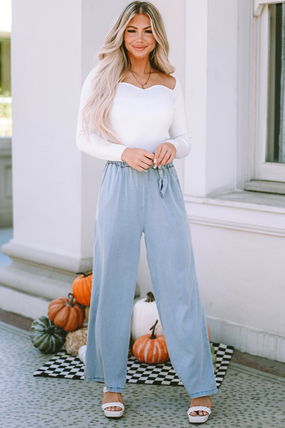 Sky Blue High Waist Wide Leg Jeans