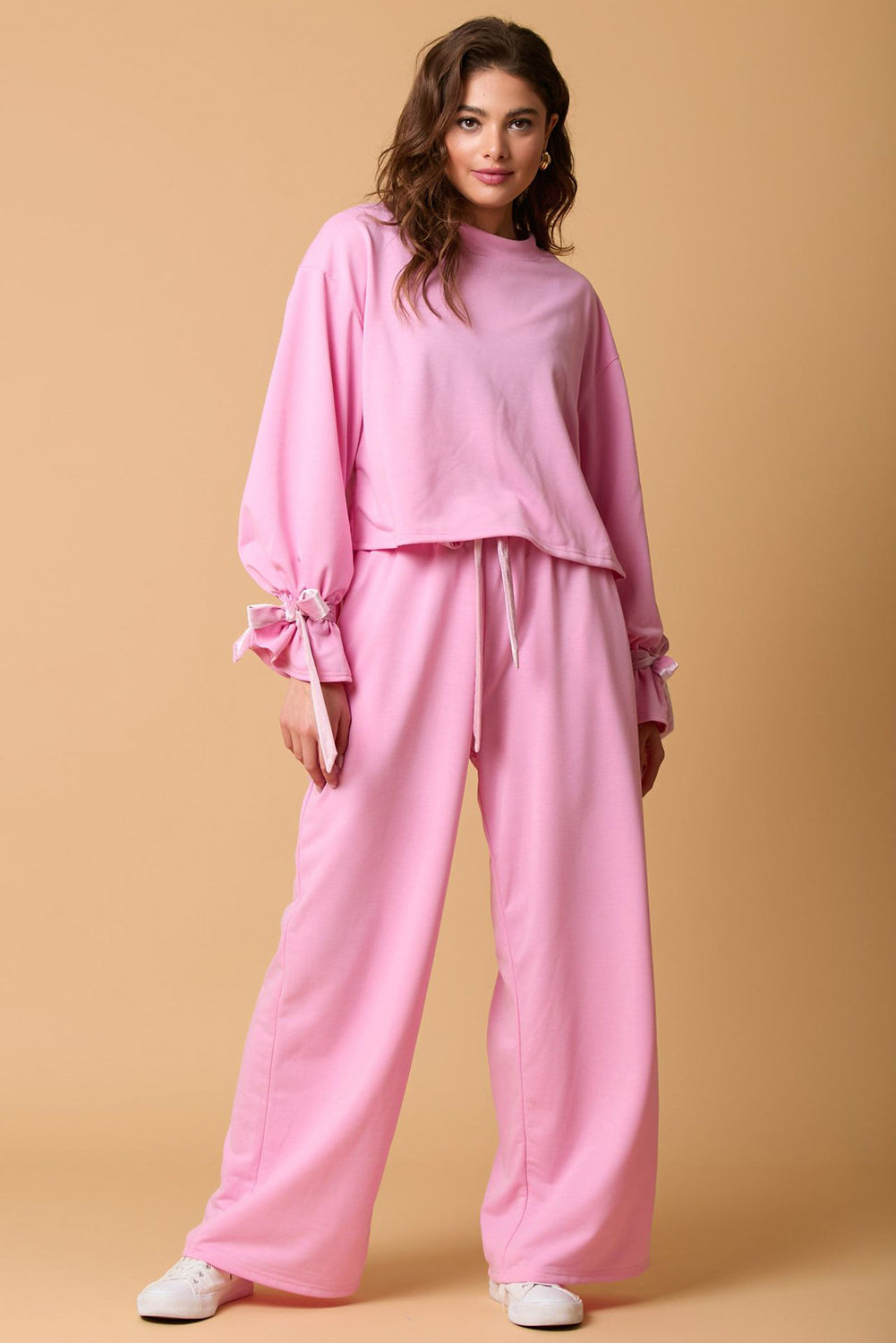 Drawstring Long Sleeve Top and Pants Set