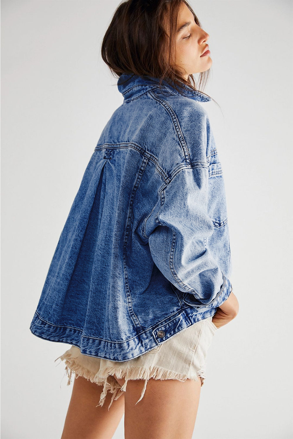 Washed Oversize Pocketed Denim Jacket