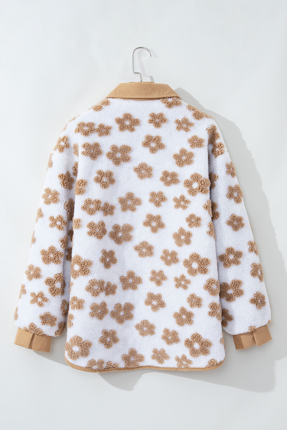 Flower Pattern Button Up Fleece Jacket