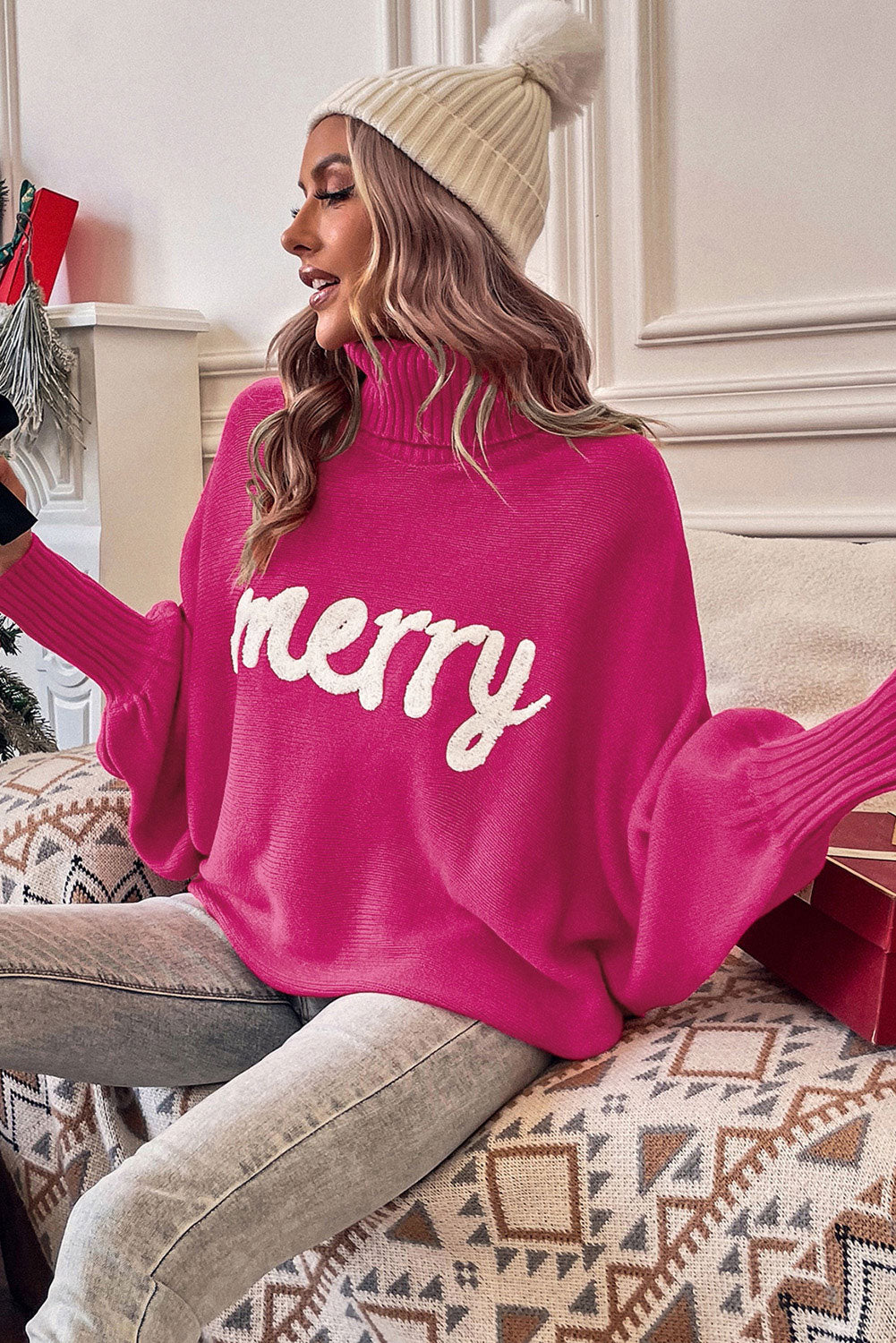 Rose Merry High Neck Sweater