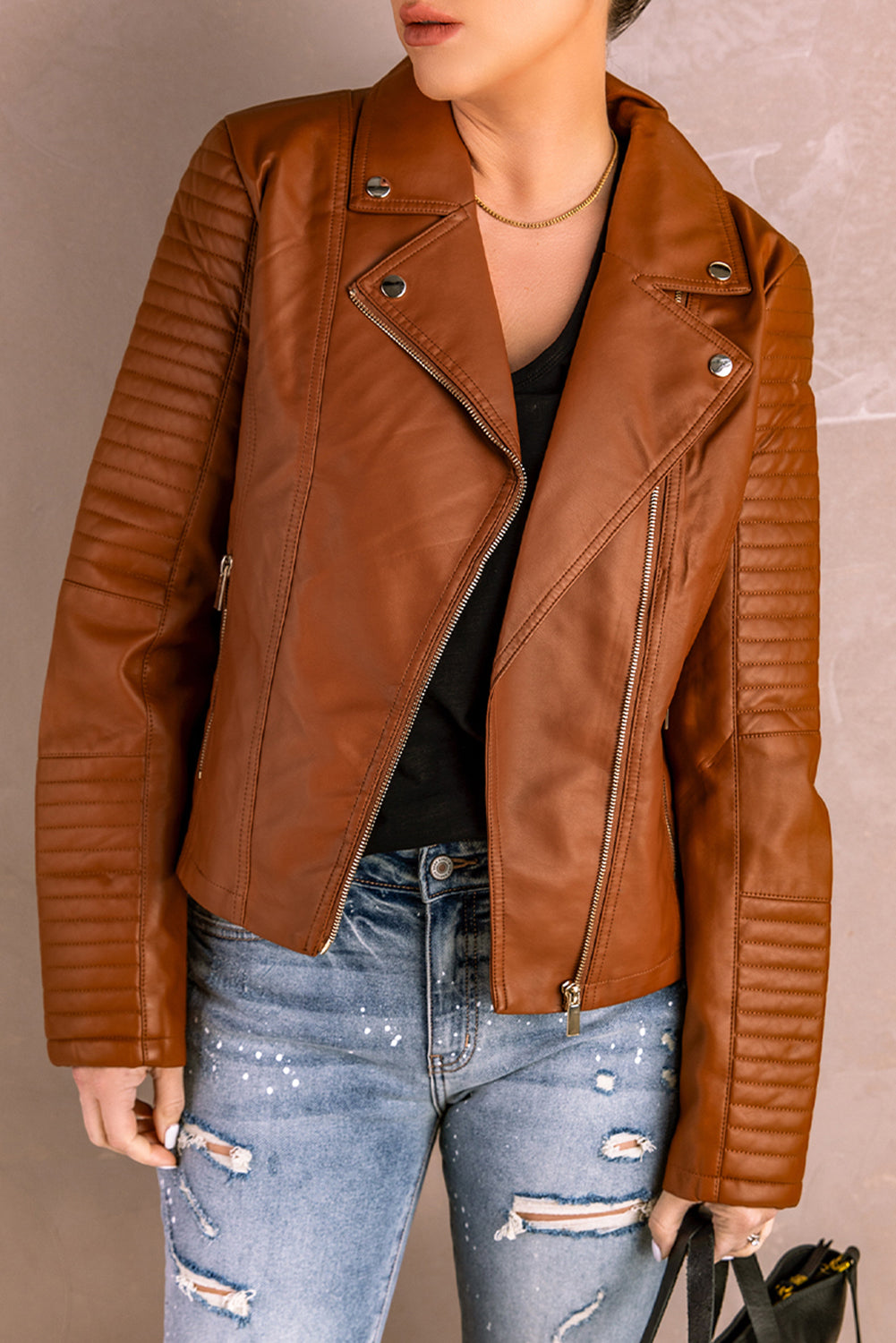 Ribbed Faux Leather Jacket