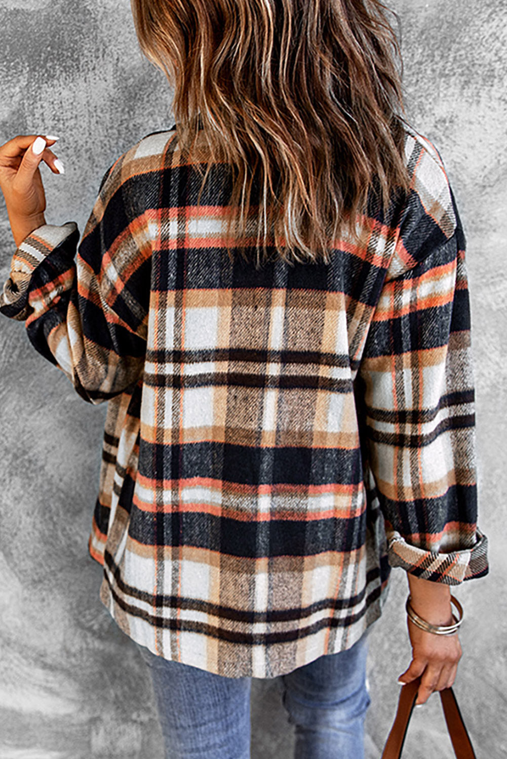 Geometric Plaid Pocketed Shacket