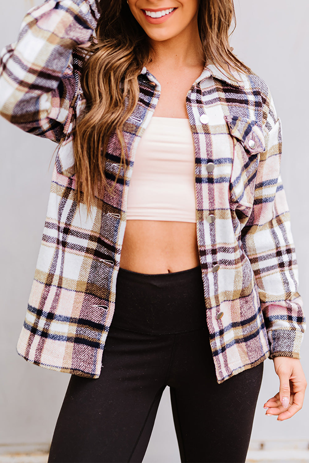 Geometric Plaid Pocketed Shacket