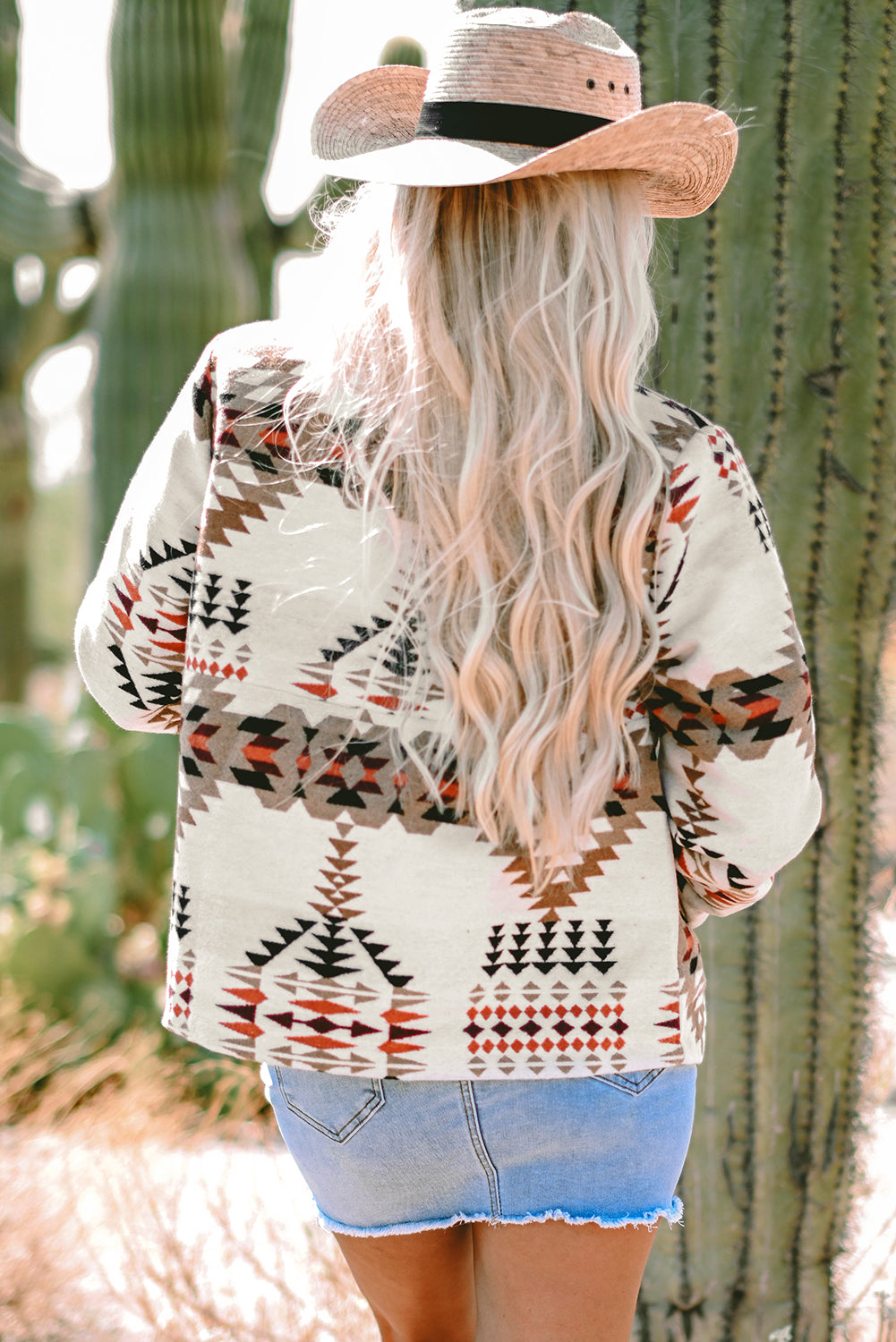 Beige Aztec Zip Up Jacket