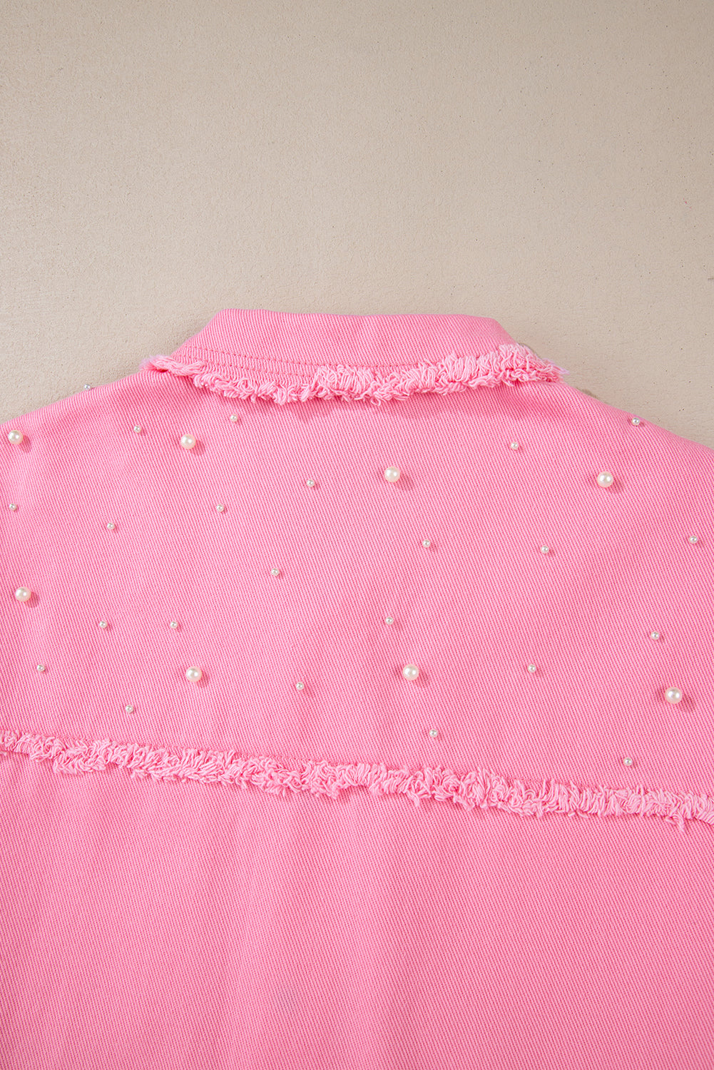 Bonbon Pearl Beaded Raw Denim Jacket