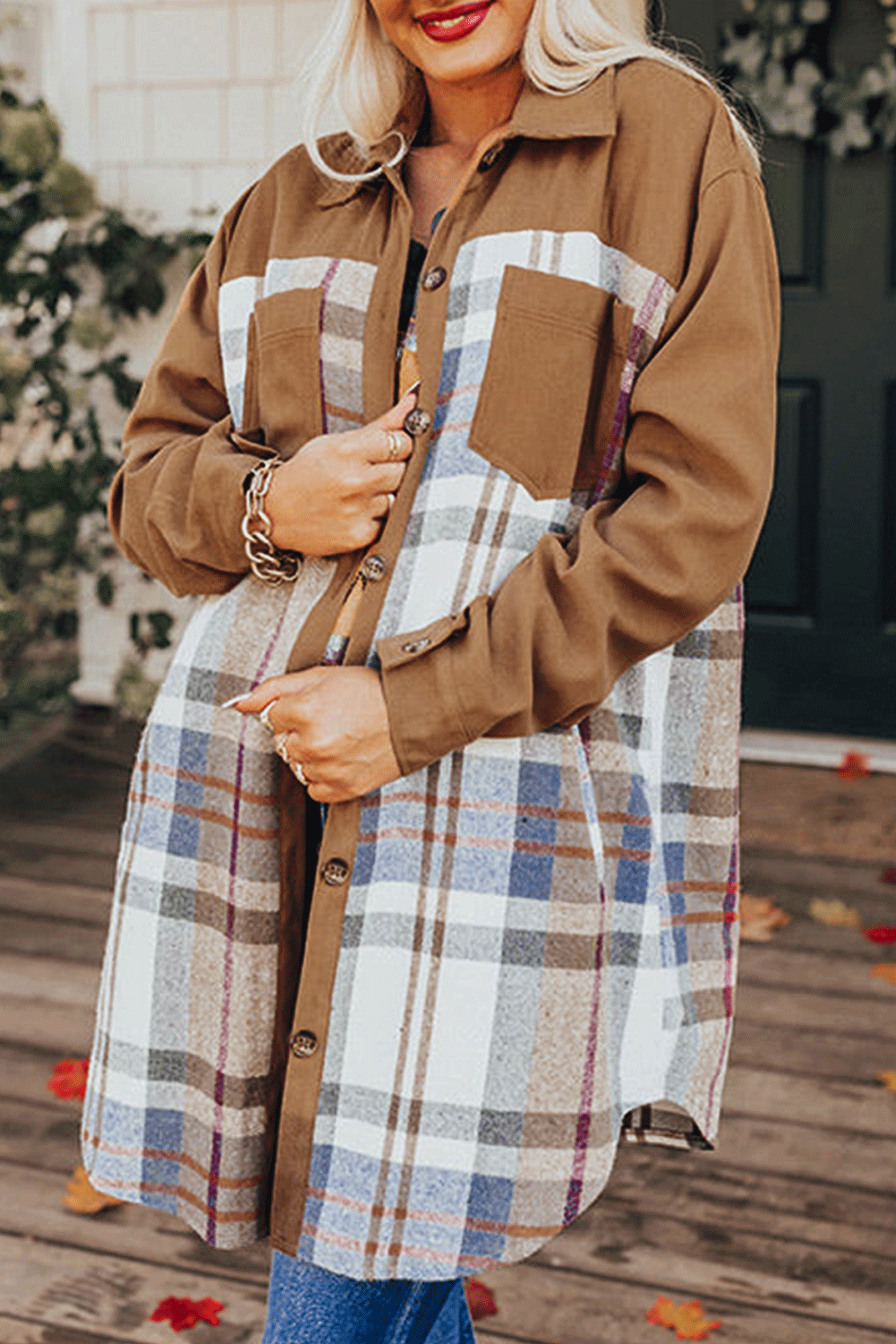 Khaki Plaid Long Sleeve Jacket