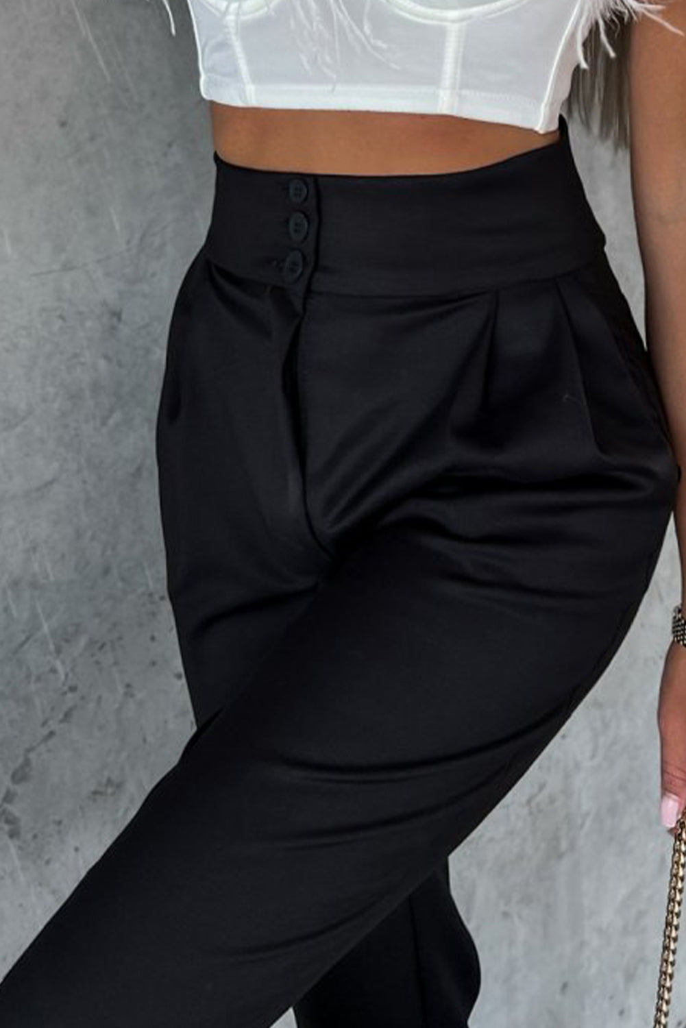 Button High Waist Tapered Pants