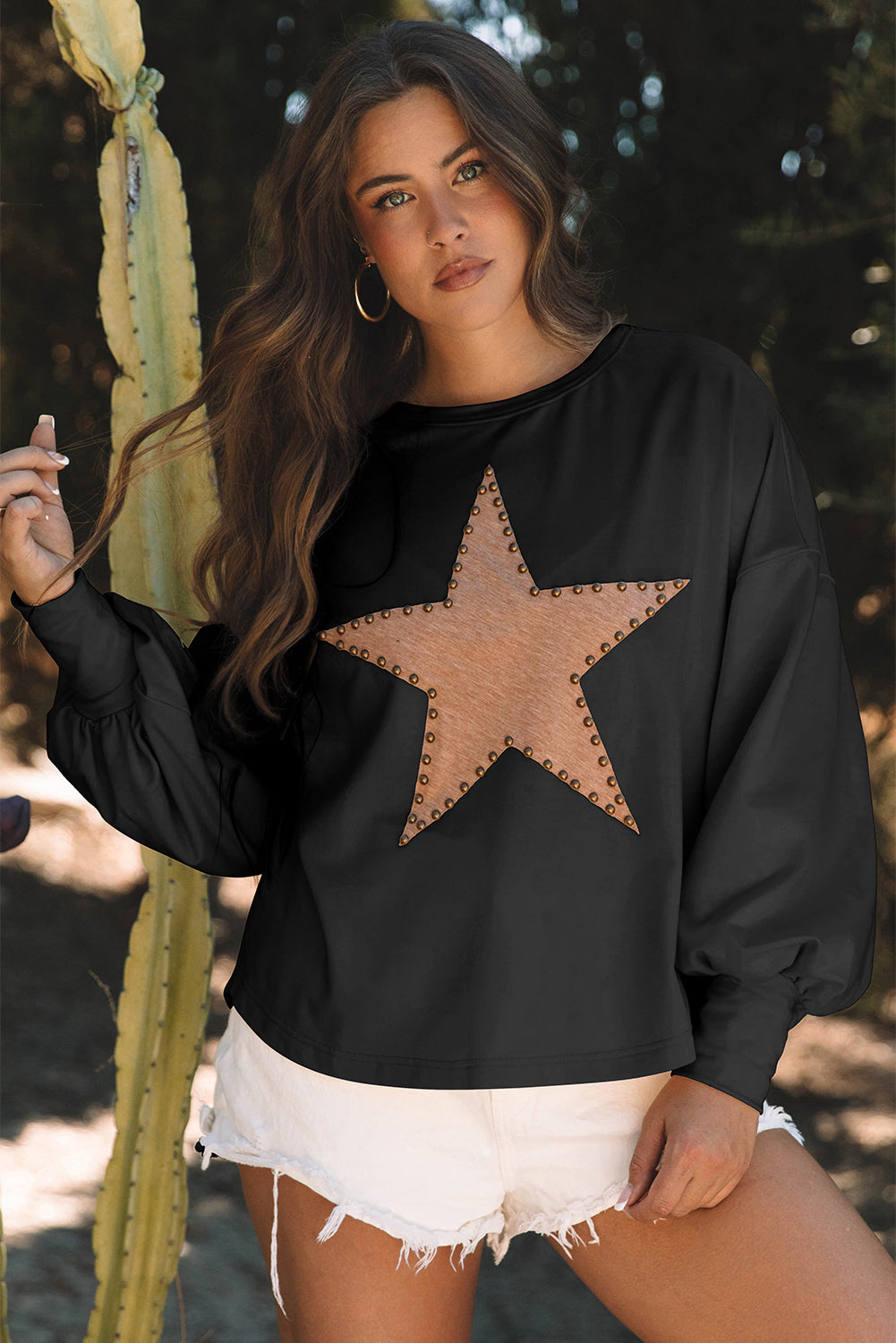 Studded Star Graphic Oversized Top