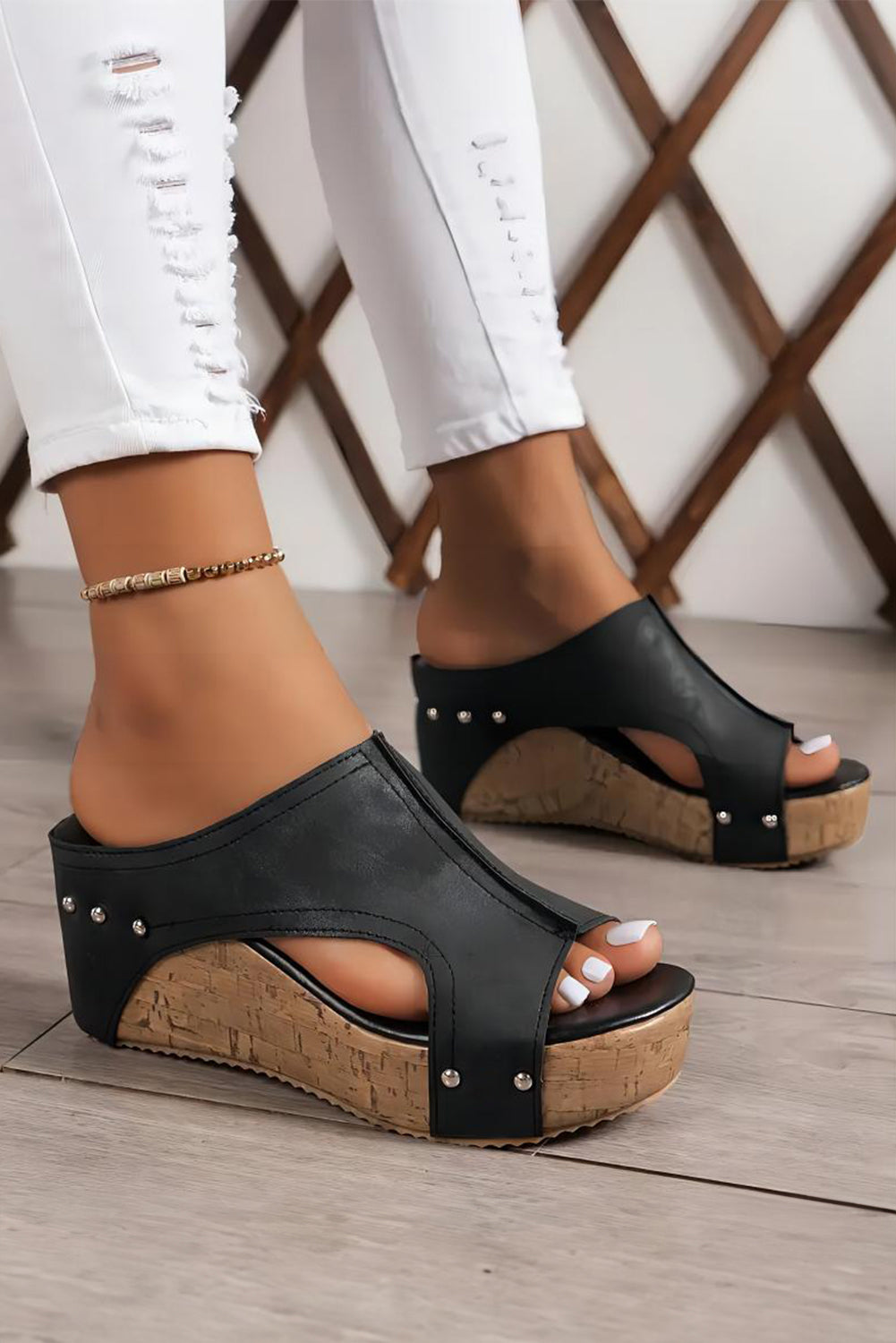 Leather Wedge Slippers