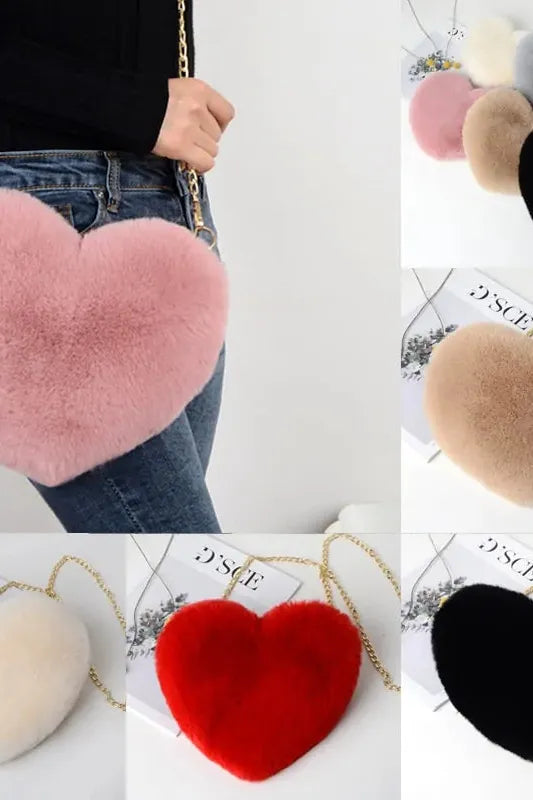 Heart Shaped Faux Fur Crossbody Wallet