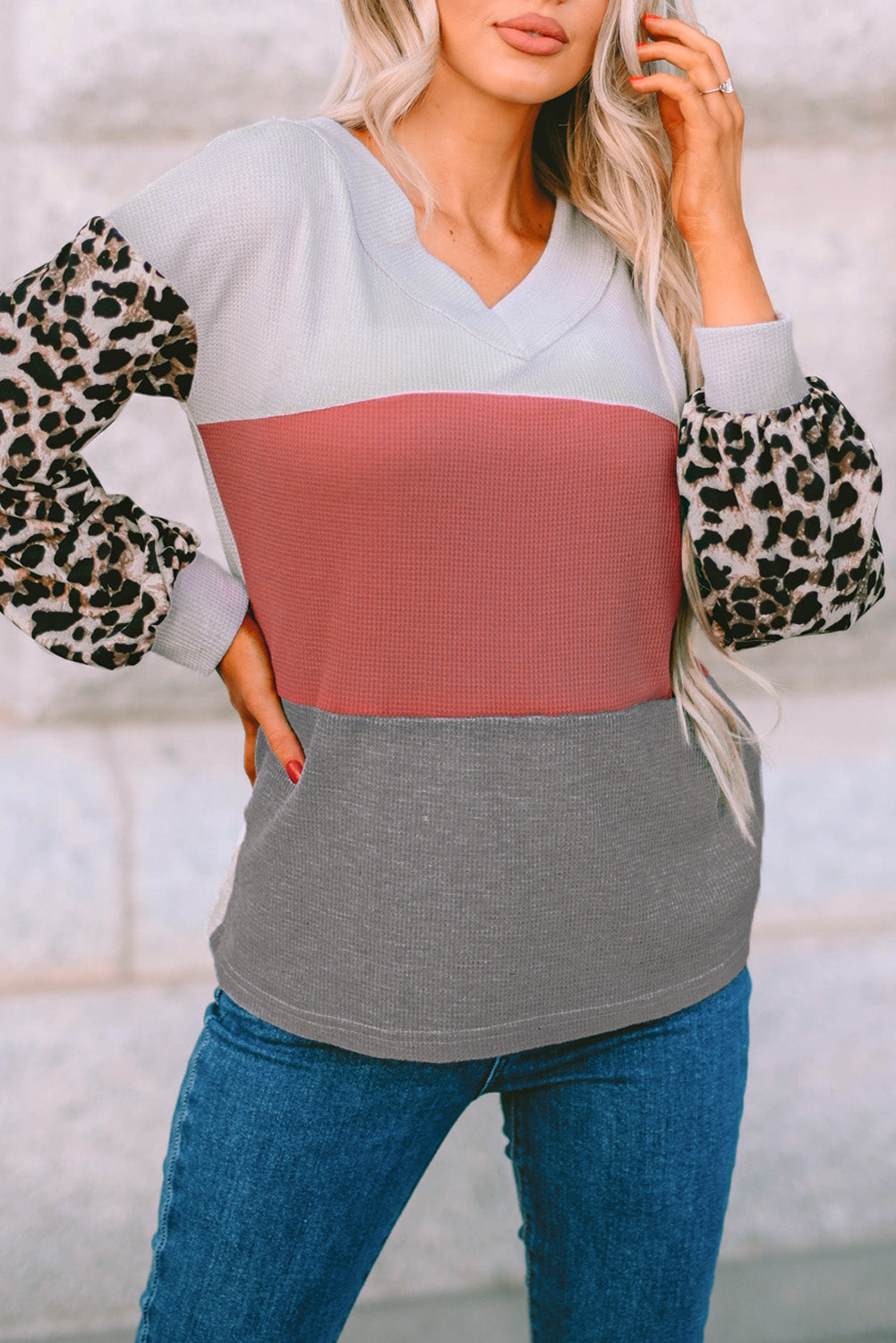 Wild Leopard Sleeve Waffle Top