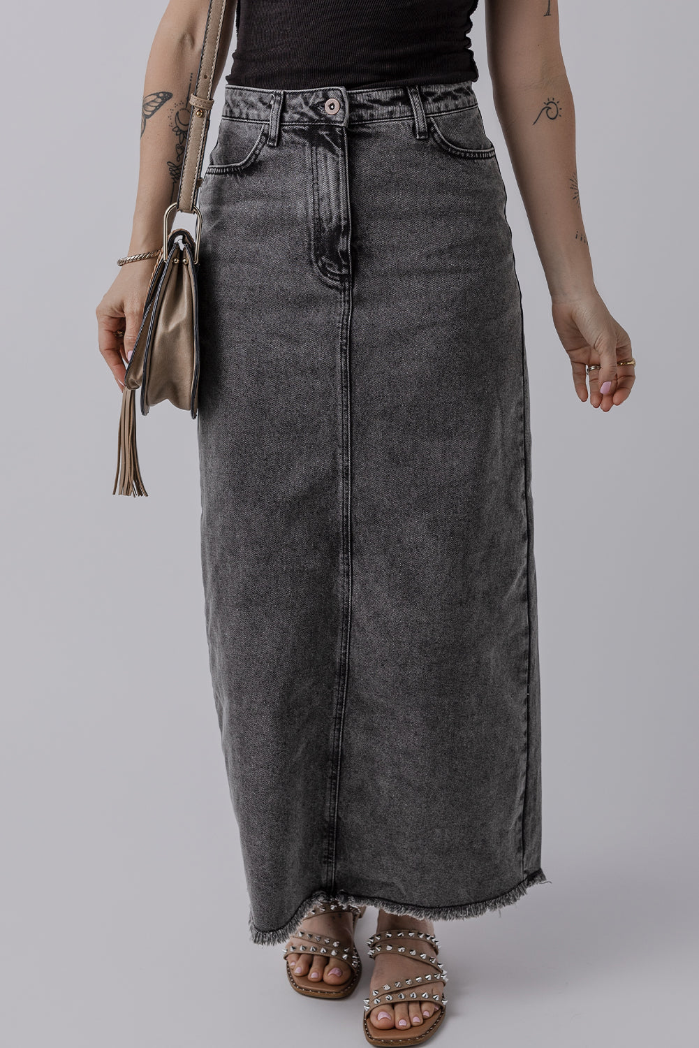 Denim Split High Waist Long Skirt