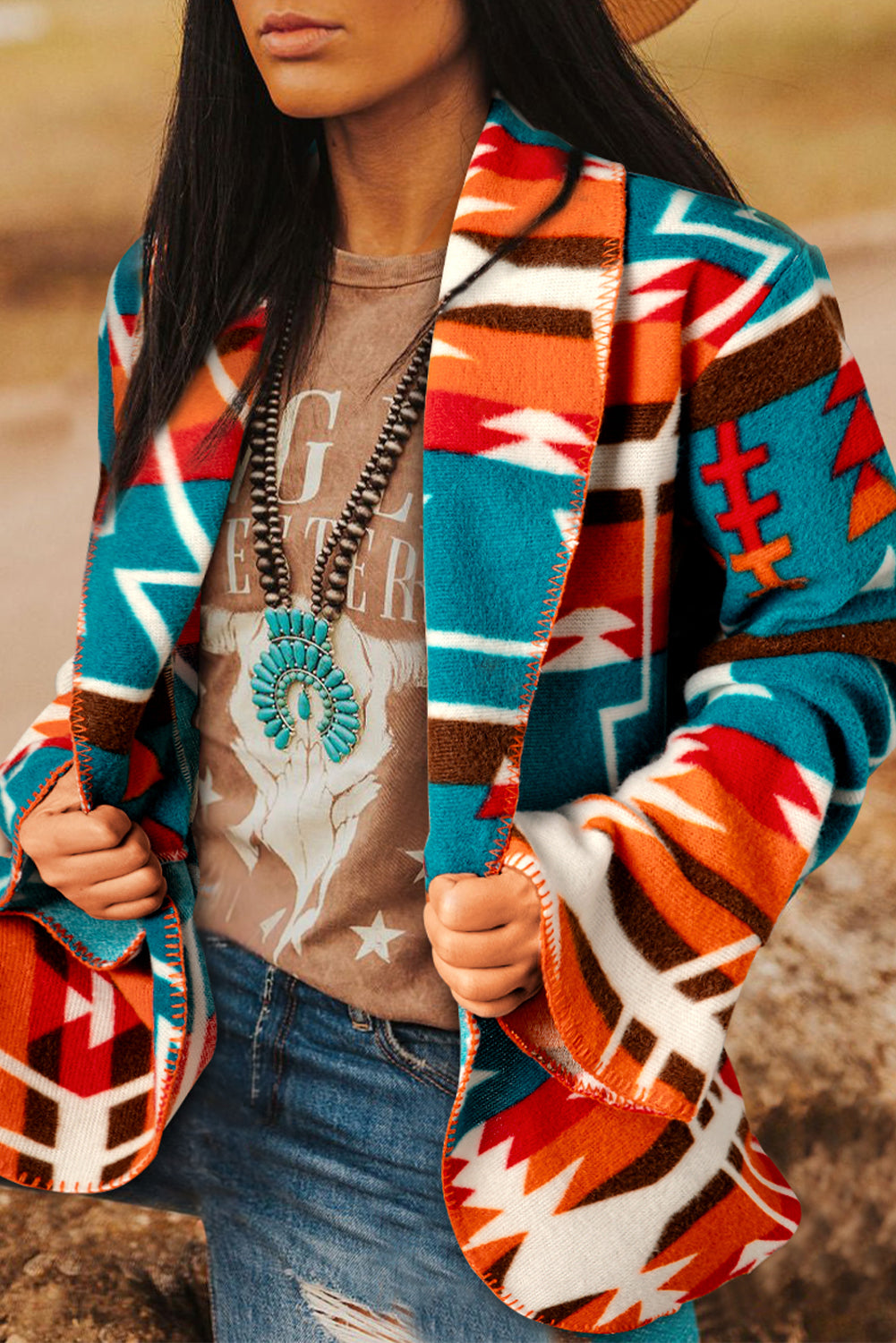 Sky Blue Aztec Sleeve Jacket