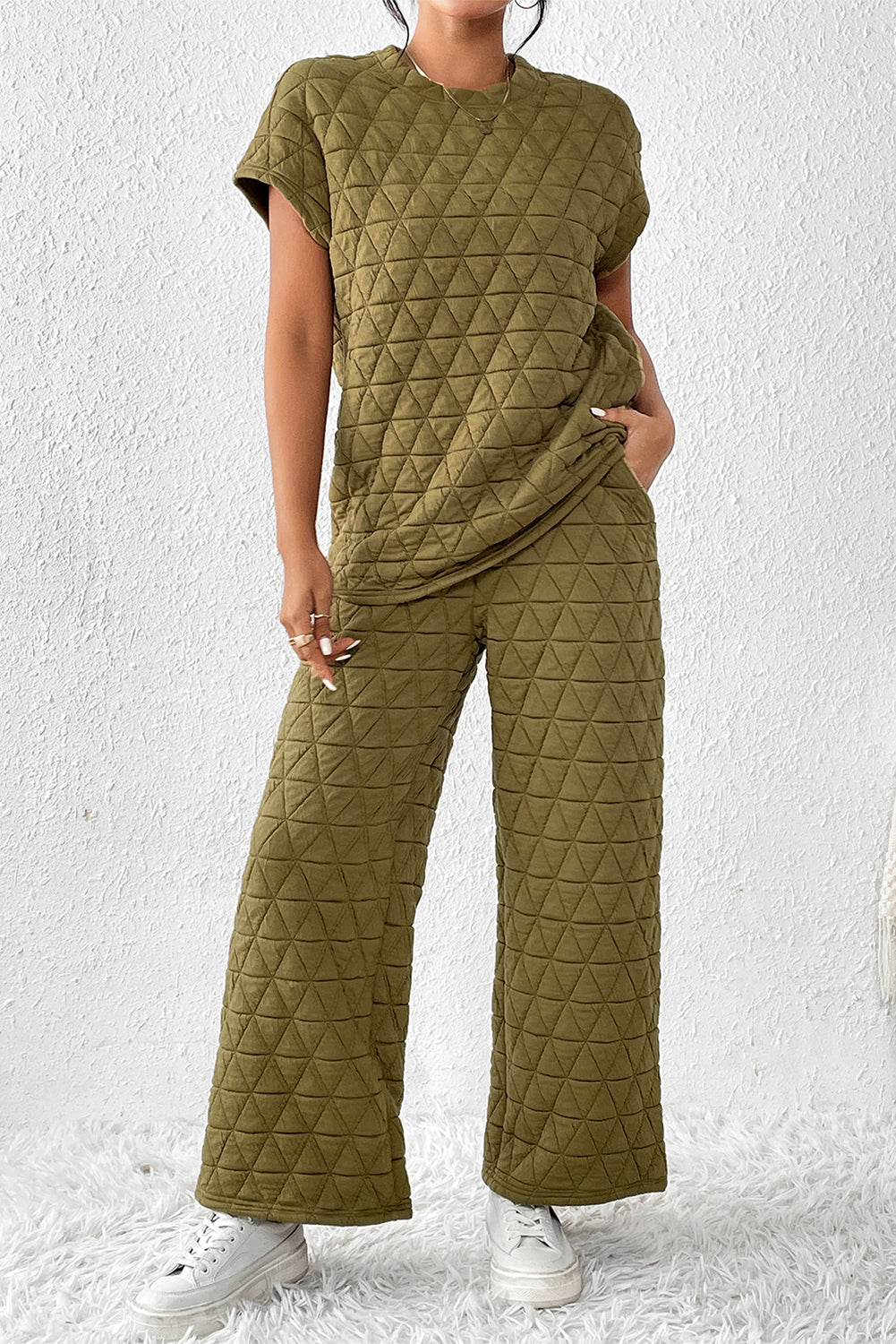 Sage Green Short Sleeve Wide Leg Set