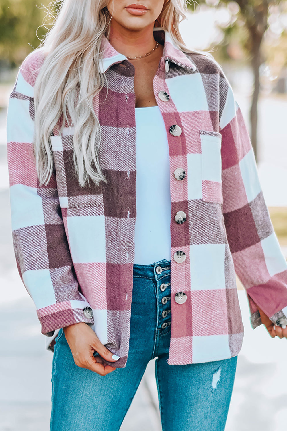 Plaid Color Buttoned Long Sleeve Jacket