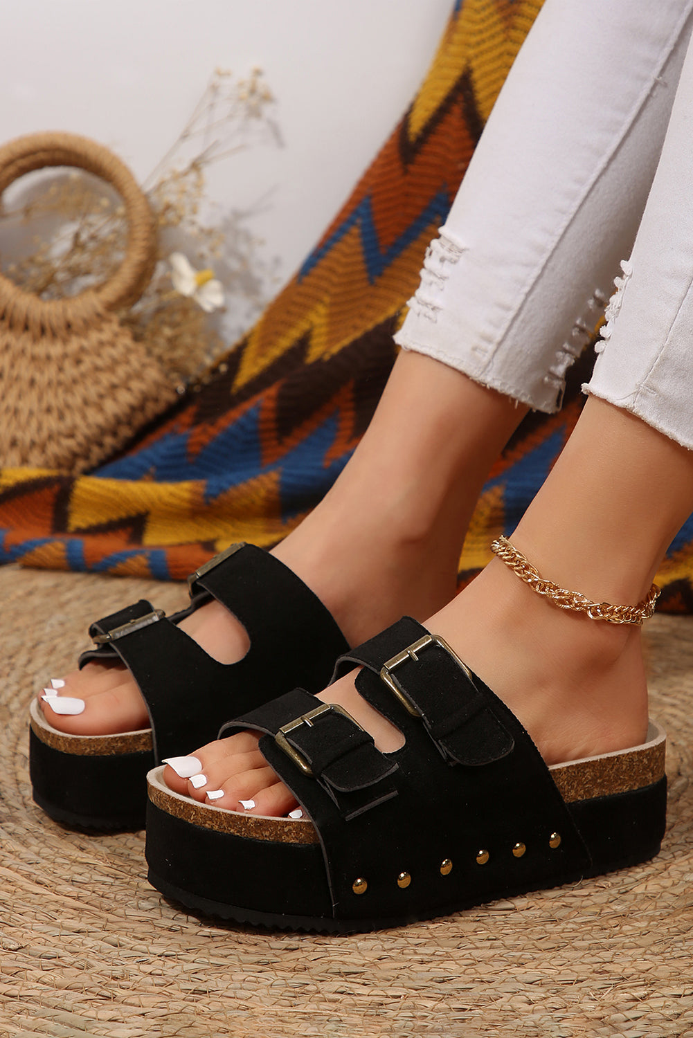 Suede Buckle Sandal Slippers