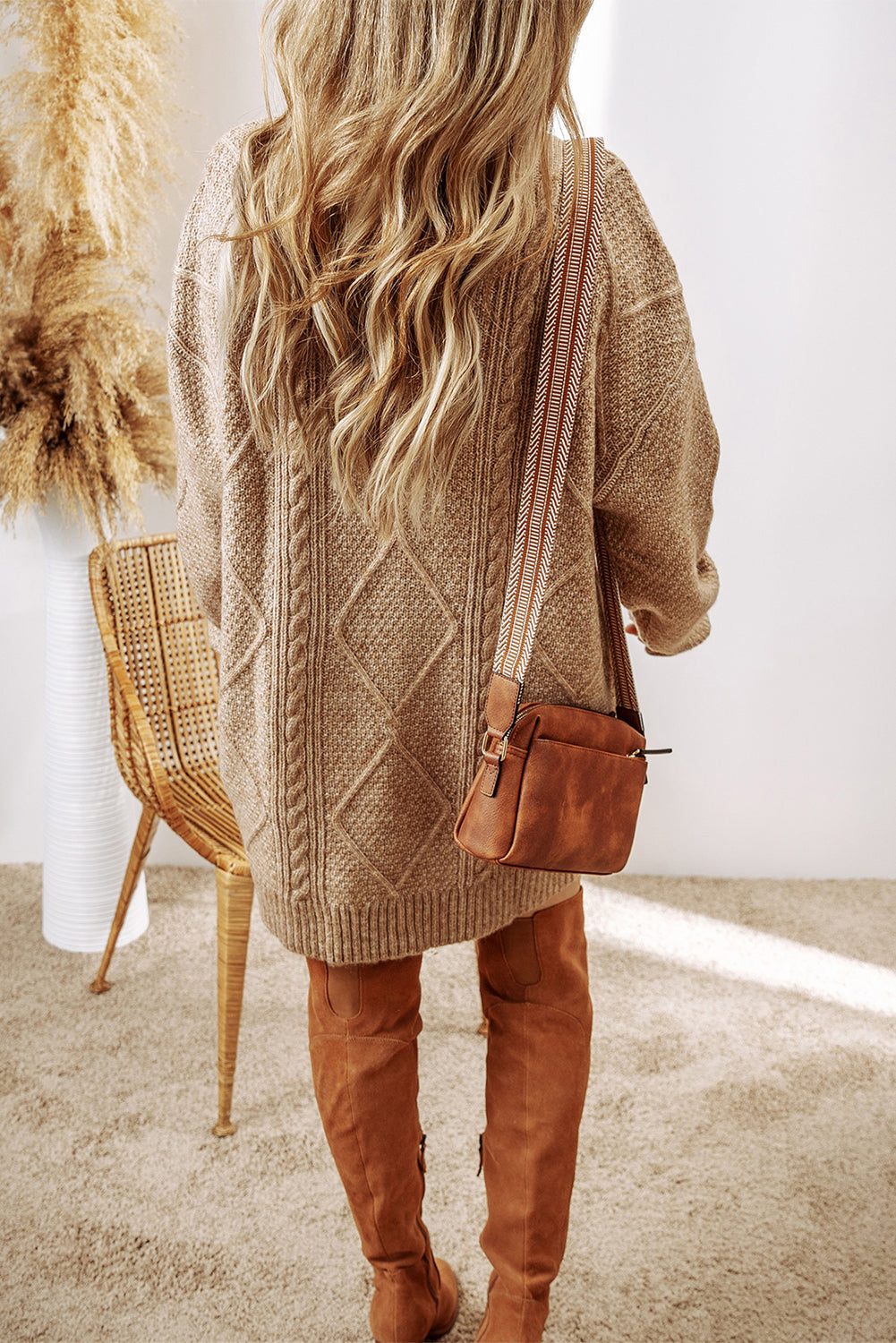 Cable Knit Drop Shoulder Loose Fit Sweater