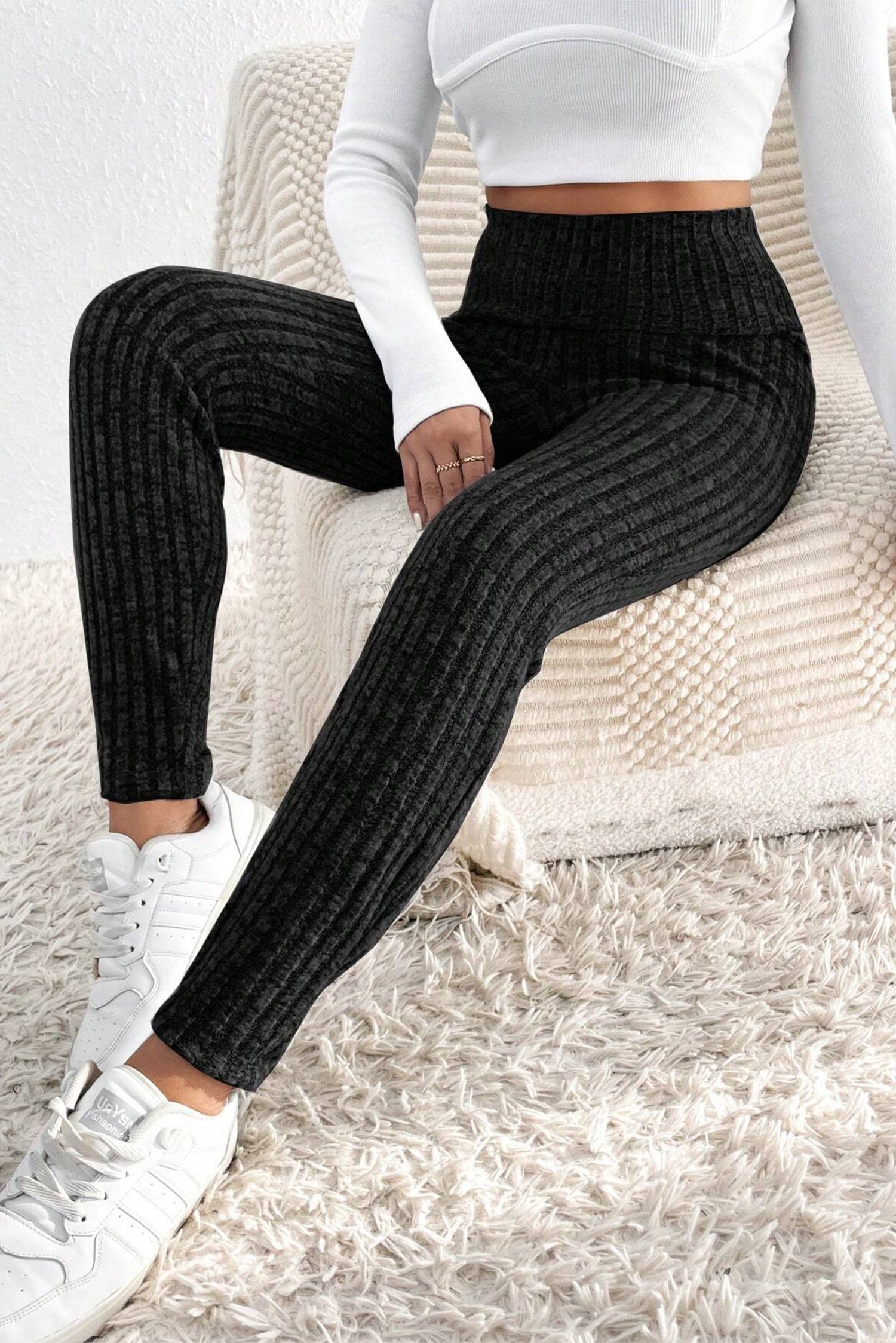 Wide Waistband Ribbed Knit Leggings