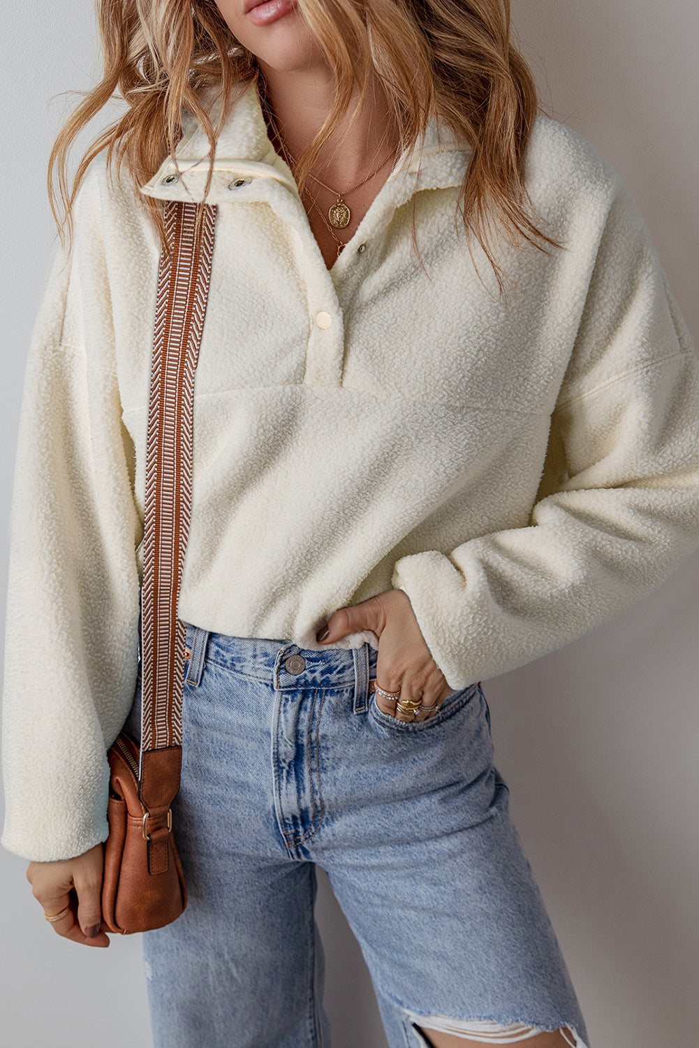 Fleece Collar Drop Shoulder Sweatshirt