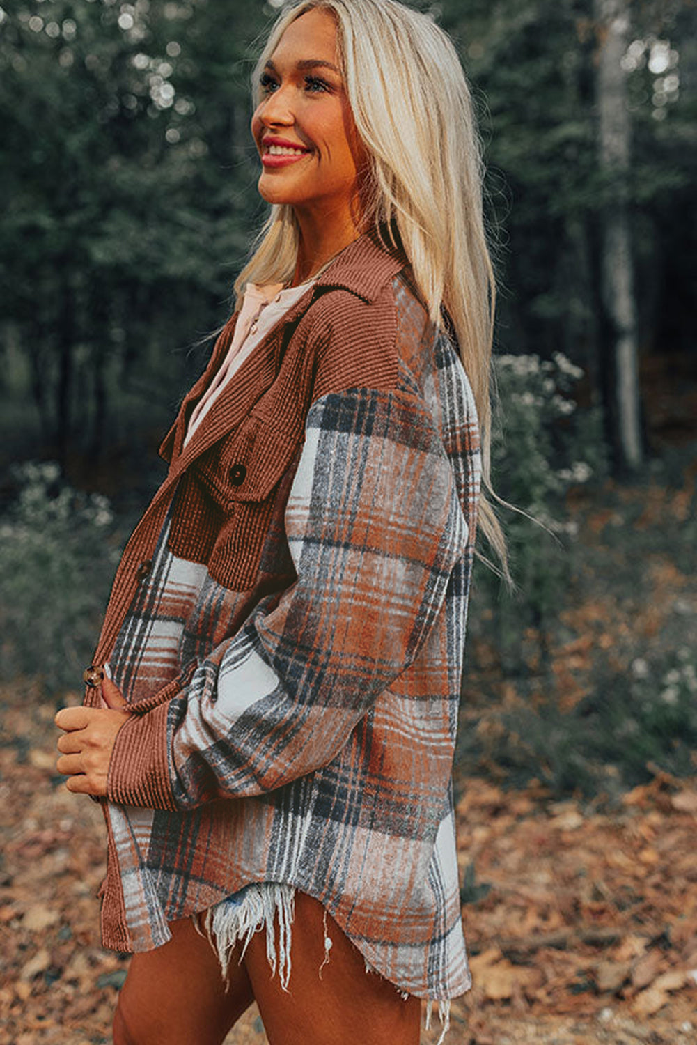 Plaid Corduroy Chest Pocket Jacket