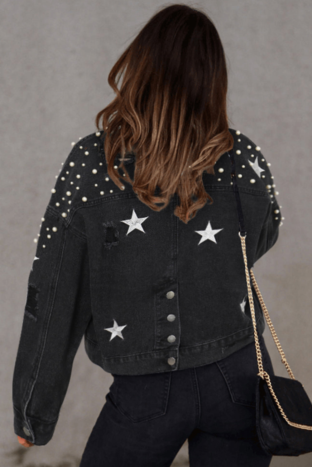 Pearls Star Cropped Denim Jacket