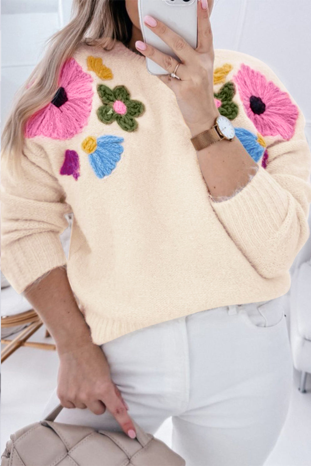 Crochet Flower Pullover Sweater