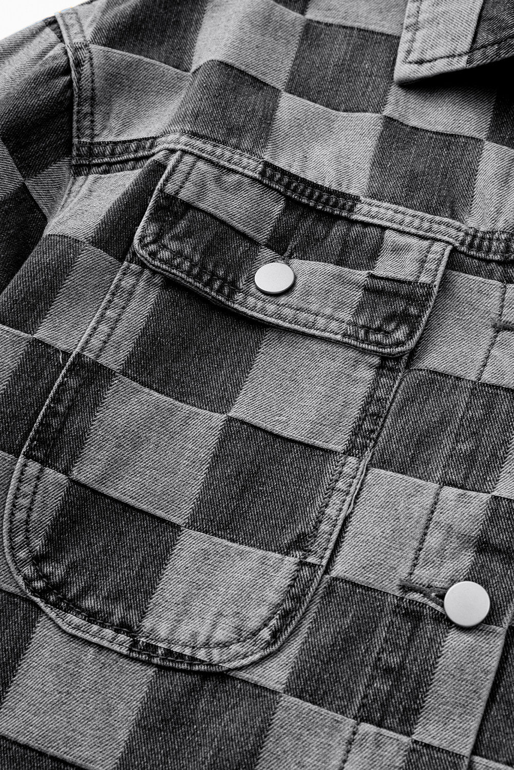 Checkered Button up Denim Jacket